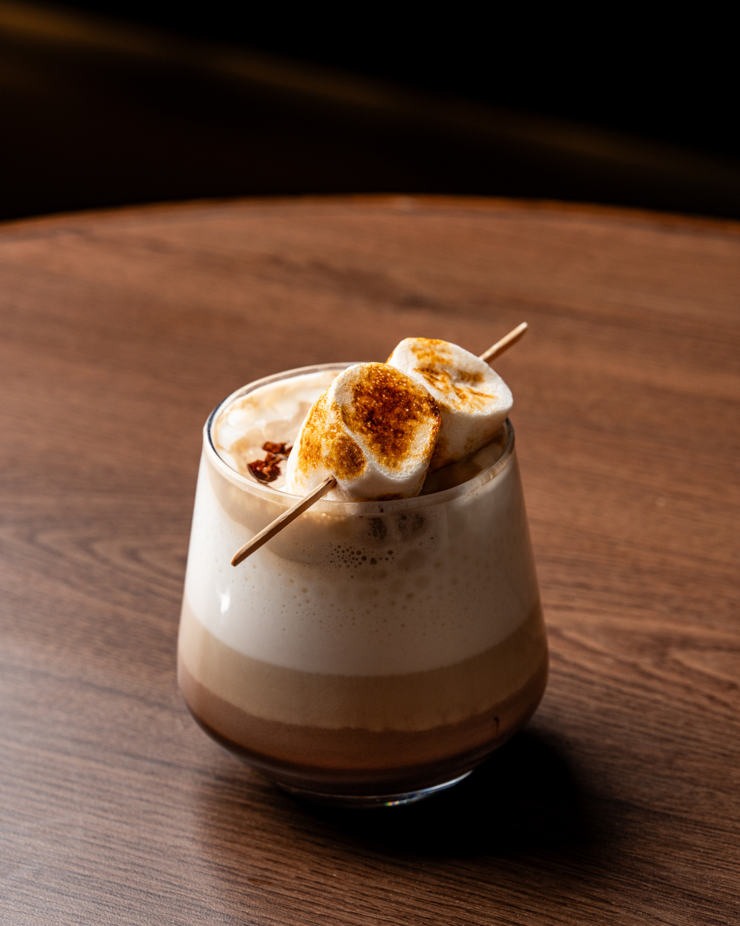 S'mores mocha latte topped with toasted marshmallows